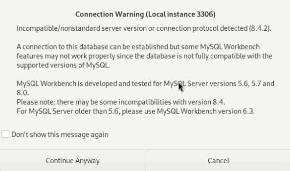 Warning Message Fedora MySQL