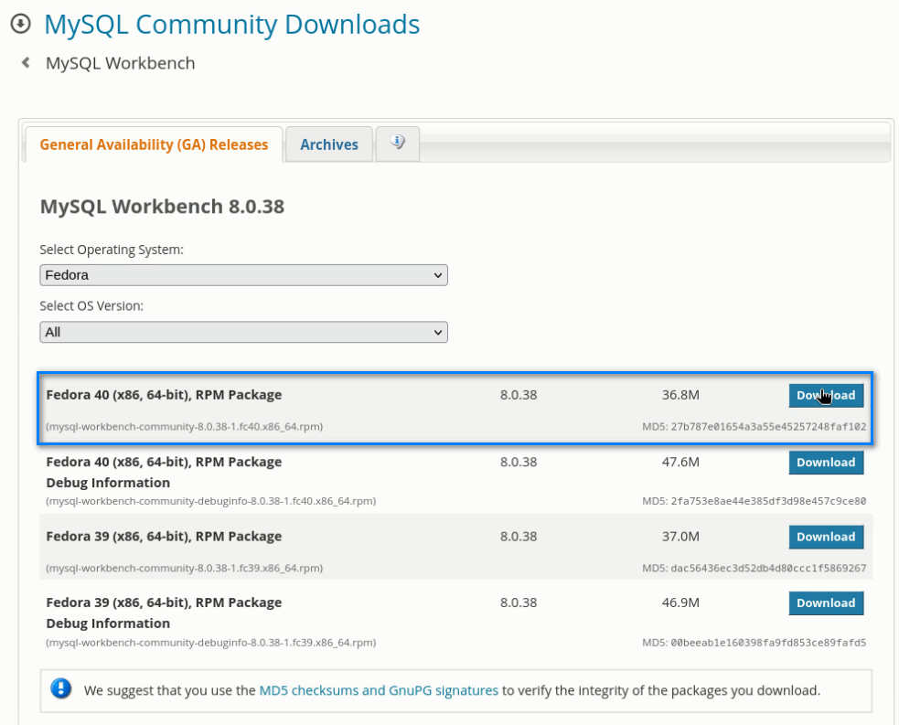 MySQL Workbench File For Fedora