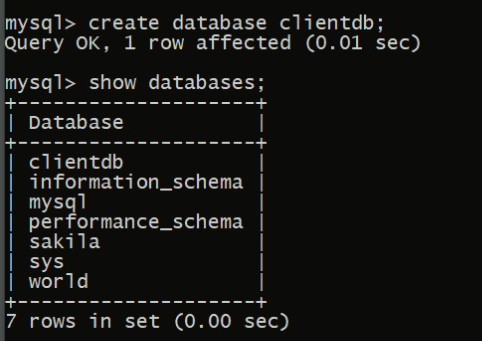 MySQL Client Create Database