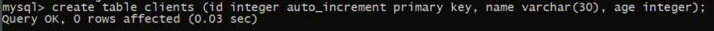 MySQL Client Create Table